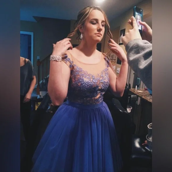 Sherri Hill Short purple flower dress size 8 - Picture 4 of 8